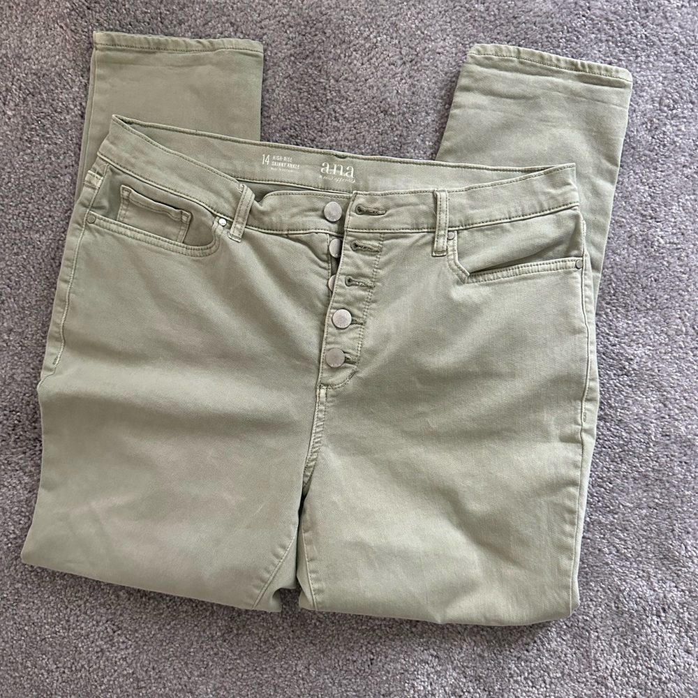 A.n.a high rise skinny ankle light green jeans